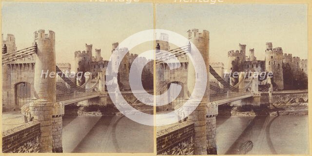 Conway Castle, and Suspension Bridge., about 1865. Creator: Unknown.