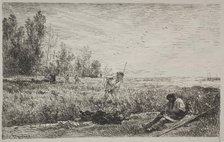 Hay-making, original impression 1862, printed in 1921. Creator: Charles François Daubigny (French, 1817-1878).