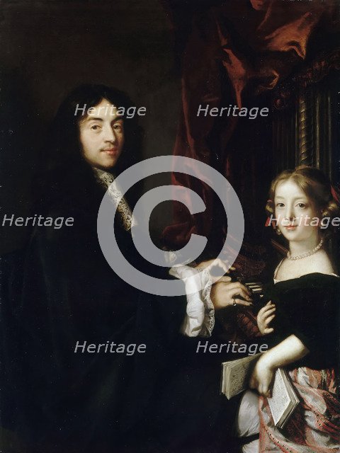 Portrait of the Organist Charles Couperin (1638-1678) with the Daughter. Artist: Lefèbvre, Claude (1632-1675)