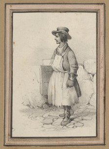 Man wearing an apron and a hat, mid-19th century. Creator: Victor Adam.