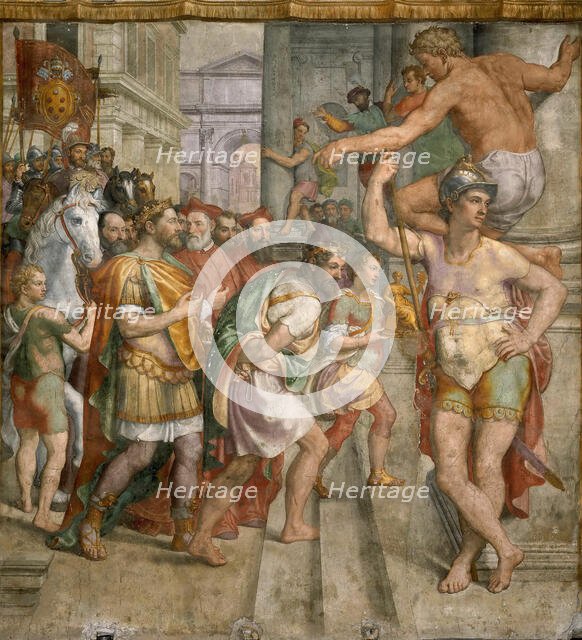 The Donation of Pepin the Short to Pope Stephen II, c. 1565. Creator: Siciolante da Sermoneta, Girolamo (1521-c. 1580).