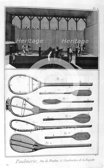 Real tennis and the construction of racquets, 1751-1777. Artist: Unknown