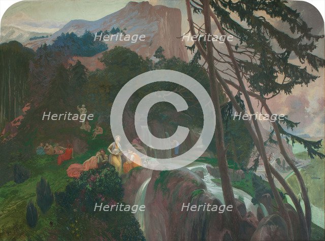 Nymphs at the source in an Arcadian landscape , ca 1904.