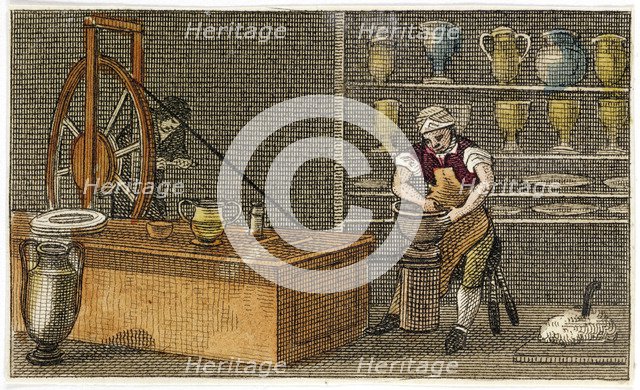 Potter at work at the Wedgwood's Etruria factory, Hanley, Staffordshire, c1830. Artist: Unknown