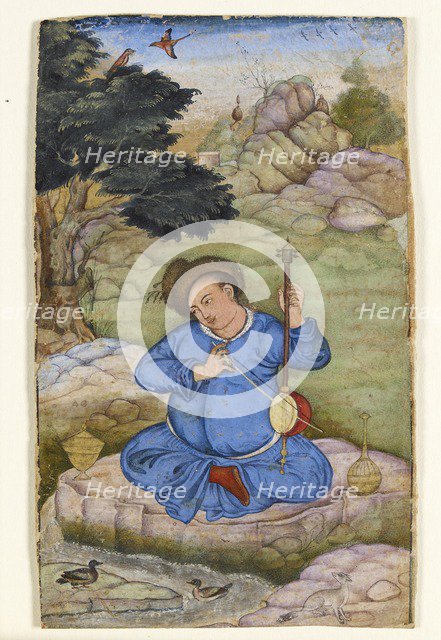 Musician in a landscape, 1575-1580. Artist: Basawan.
