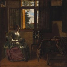 A Woman Reading a Letter by a Window, 1664. Creator: Hooch, Pieter, de (1629-1684).