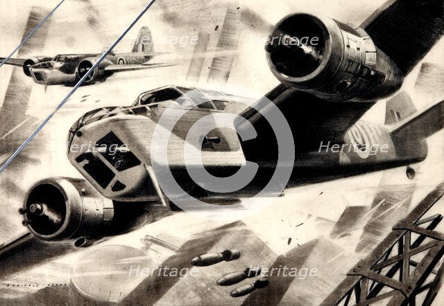 Wing Commander H I Edwards, RAF: aircraft in bombing raid, between 1939 and 1946. Creators: Central Office of Information, Reginald Mount.