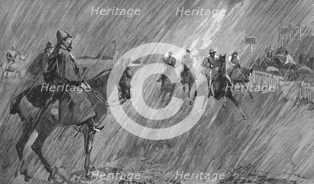 ''The Newmarket October Meeting -- Racing in Wind and Rain; rain on the Course', 1891. Creator: Unknown.