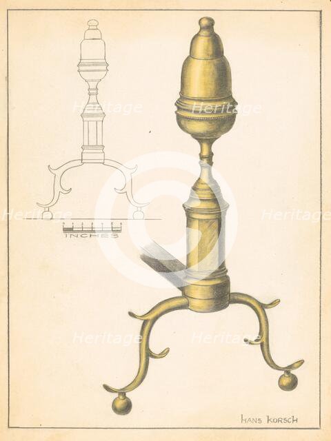 Andiron (one of pair), c. 1936. Creator: Hans Korsch.