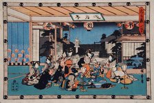 Act VII: Yuranosuke Dining with the Spy Kudayu at Ichiriki Brothel..., between c1835 and c1839. Creator: Ando Hiroshige.