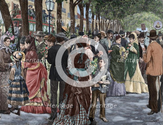 La Rambla de las Flores (Rambla of the Flowers), Barcelona, Spain, late 19th century?  Creator: Josep Lluís Pellicer Feñé.