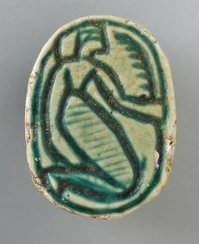 Faience Scarab Depicting a Human Figure (image 1 of 2), Perhaps 12th-16th Dynasty (1991-1600 BCE). Creator: Unknown.