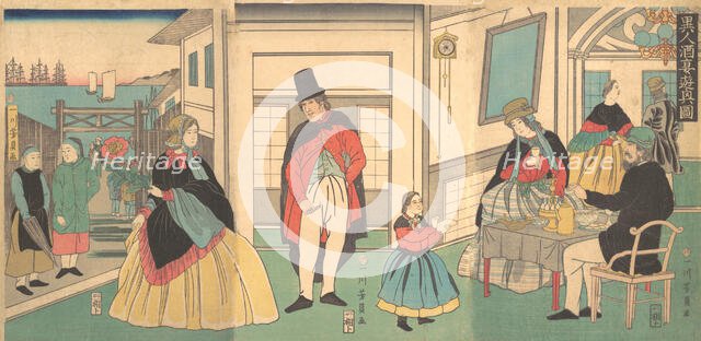 Foreigners Enjoying a Banquet, 2nd month, 1862. Creator: Yoshikazu.