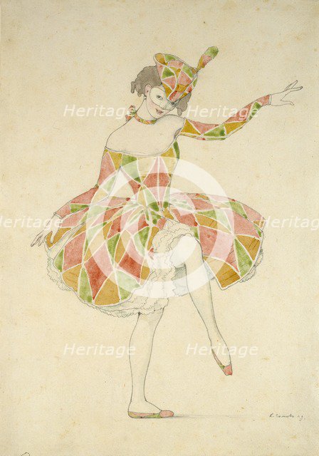 Design for Anna Pavlova's Costume of Columbine in 'Arlequinade', 1909. Artist: Konstantin Somov.