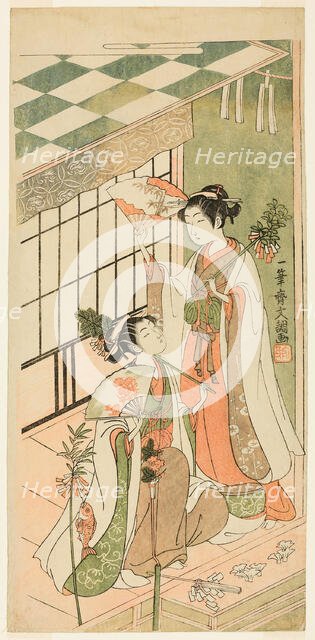 The Shrine Dancers (Miko) Ohatsu and Onami, 1769. Creator: Ippitsusai Buncho.