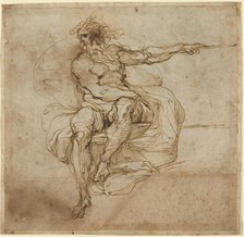 Seated Male Nude [recto], 1600/1602. Creator: Agostino Carracci.
