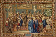 An audience granted by Louis XIV to the Count of Fuentes… at the Louvre, 24th March 1662, ca 1730. Creator: Ballin, Claude I, (after) (1615-1678).