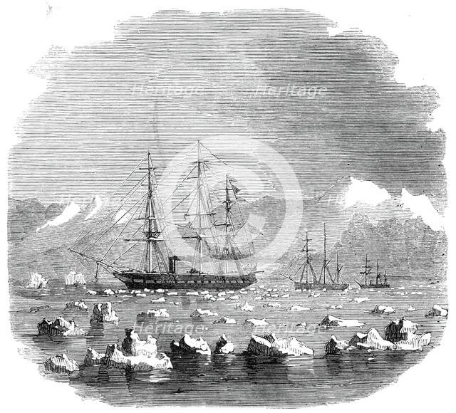 H.M.S. "Termagant" convoying the gun-boats "Grappler" and "Forward" through the Straits..., 1860. Creator: Unknown.