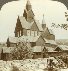 'Many gabled timber church with 12th century arcade and turrets, Hitterdal, Norway', c1905. Creator: Unknown.