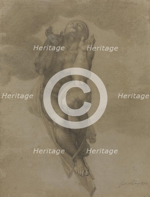 Female nude, after a figure from Michelangelo's 'Last Judgement', 1772. Creator: James Nevay.