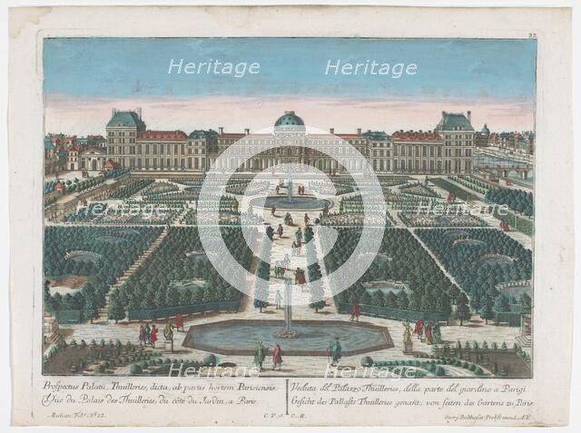 View of the Palais des Tuileries in Paris seen from the Jardin des Tuileries, 1742-1801. Creator: Georg Balthasar Probst.