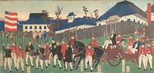 Picture of a Procession of Foreigners at Yokohama, 2nd month, 1861. Creator: Yoshikazu.