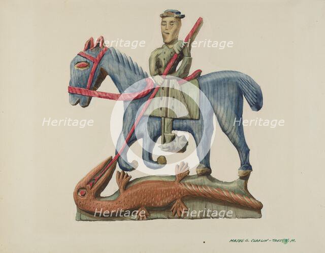 Saint George & the Dragon, Carved Out of Section of Plank - Painted, c. 1938. Creator: Majel G. Claflin.