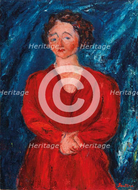 La Femme en rouge au fond bleu, ca 1928. Creator: Soutine, Chaim (1893-1943).