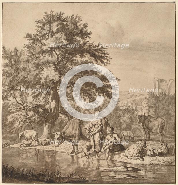 Shepherd and Shepherdess with Their Flock, 1763, published 1765. Creator: Cornelis Ploos van Amstel.