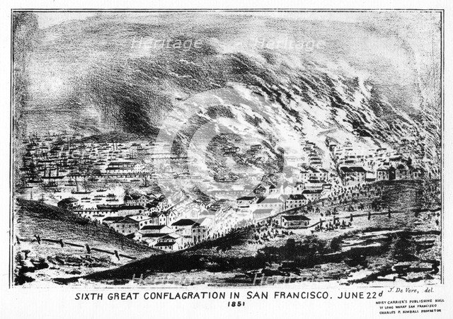 'Sixth Great Conflagration in San Francisco', Californa, 1851 (1937).Artist: J de Vere