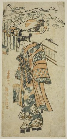 Visiting (Kayoi) - a parody of Shosho visiting Komachi, c. 1740s. Creator: Mangetsudo.