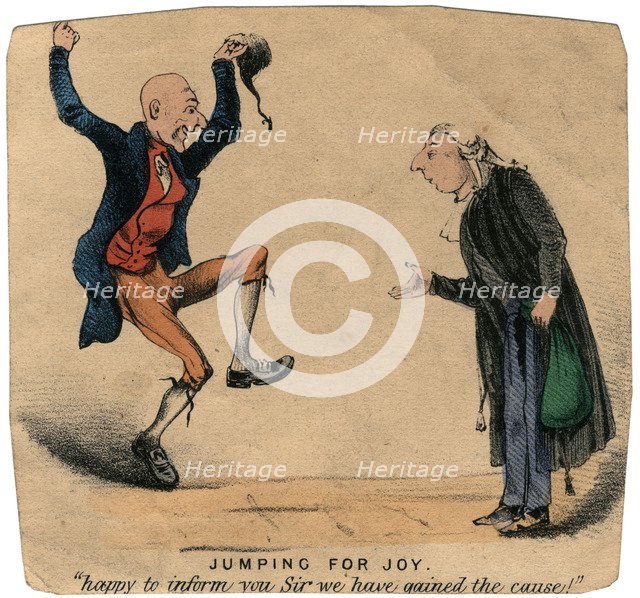 'Jumping for Joy - happy to inform you Sir we have gained the cause!' Artist: Unknown