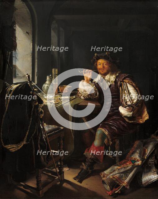 A Soldier Smoking a Pipe, c. 1657/1658. Creator: Frans van Mieris.