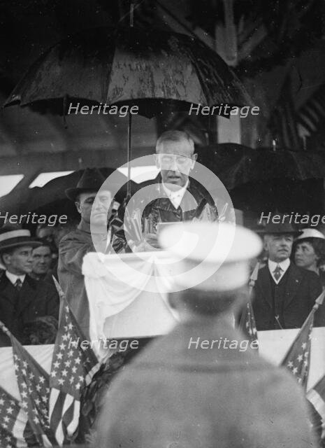 Flag Day - Wilson Making Address in Rain. Lansing 2nd from Right, 1917. Creator: Harris & Ewing.