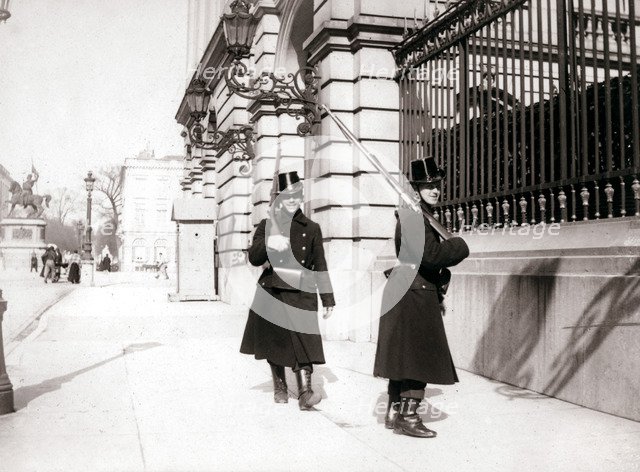 Guards patrolling, Brussels, 1898.Artist: James Batkin
