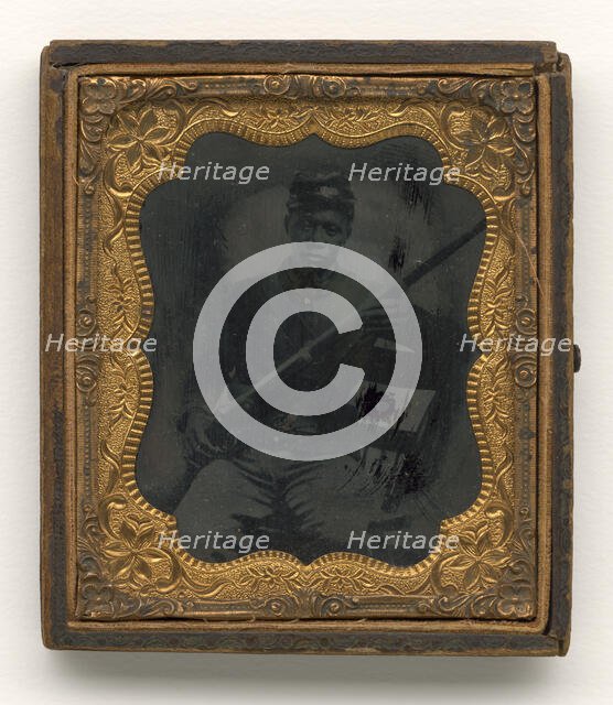 Ambrotype of Qualls Tibbs, 5th Sergeant, 27th U.S.C.T., Camp Delaware, Ohio, 1864 - 1865. Creator: Unknown.