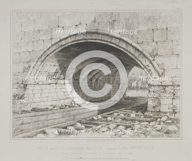 London Bridge (old), 1832. Artist: Edward William Cooke