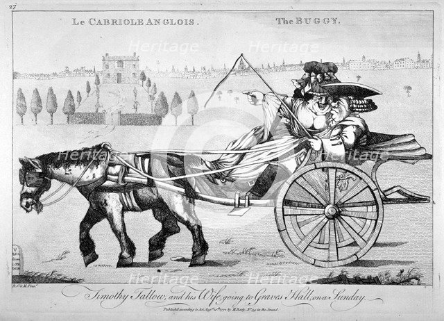 'Timothy Tallow, and his wife, going to Graves Hall, on a Sunday', 1772. Artist: Anon