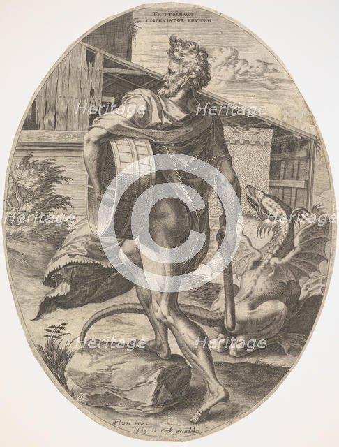 Triptolemus from The Rural Gods, 1565. Creator: Cornelis Cort.