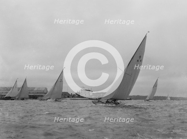 The 6 Metre sailing yacht 'Margaret' (K14) sailing close-hauled, 1921. Creator: Kirk & Sons of Cowes.