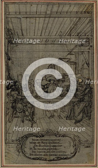 Study for Vignette-Frontispiece of Colle's "La Partie de Chasse de Henri IV", Act III..., c. 1766. Creator: Hubert Francois Gravelot.