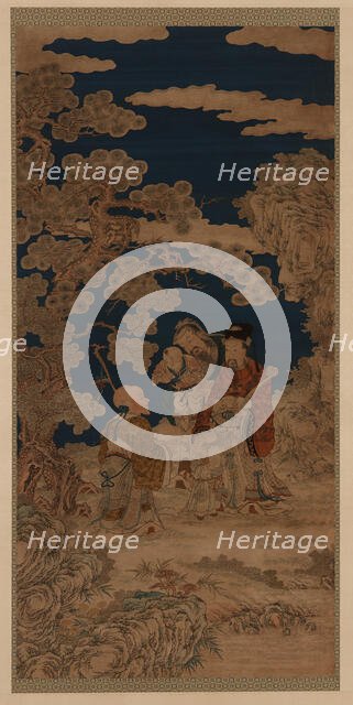 Weft-woven tapestry (kesi): Three Star Gods and Joy Personified..., Qing dynasty, 18th century. Creator: Unknown.