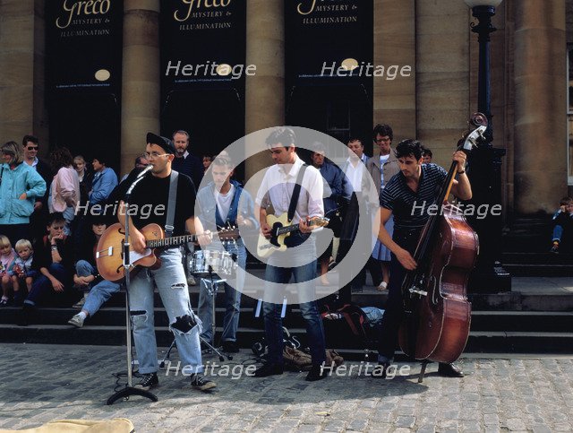Rock Group outside the National Gallery of Scotland, Edinburgh Festival, Edinburgh, Scotland