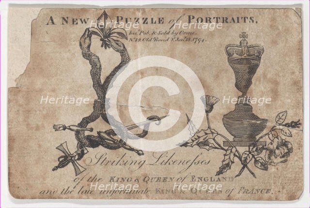 Puzzle Portraits of the Kings and Queens of England and France, 1794. Creator: Daniel Orme.