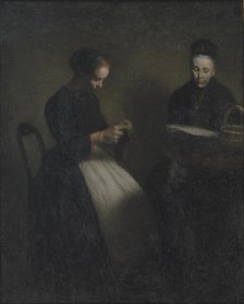 Evening in the Drawing Room. The Artist's Mother and Wife, 1891. Creator: Vilhelm Hammershøi.