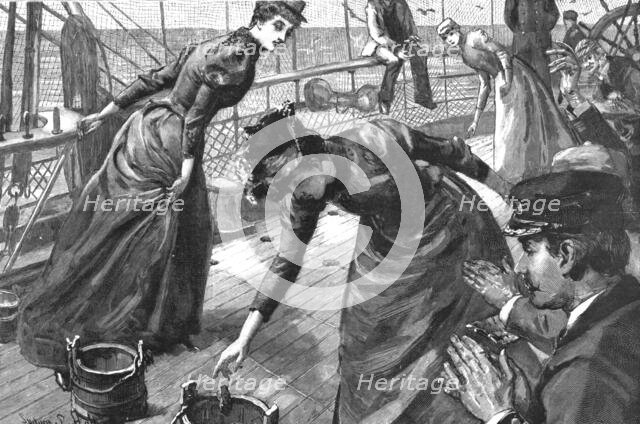 ''A Trip to Norway; Sport on board the SS "Garonne" on the Return Voyage - A Potato Race', 1891. Creator: Sydney Prior Hall.