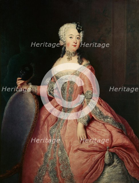 Portrait of Louisa Ulrika of Prussia (1720-1782) with a mask in her hand, ca 1744. Creator: Pesne, Antoine (1683-1757).