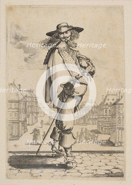 Gentleman with a Sword Before Some Buildings, 1629. Creator: Unknown.