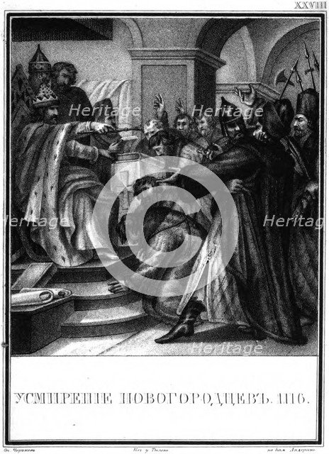 The oppression of the Novgorodians by Vladimir Monomakh. 1116 (From Illustrated Karamzin), 1836. Artist: Chorikov, Boris Artemyevich (1802-1866)