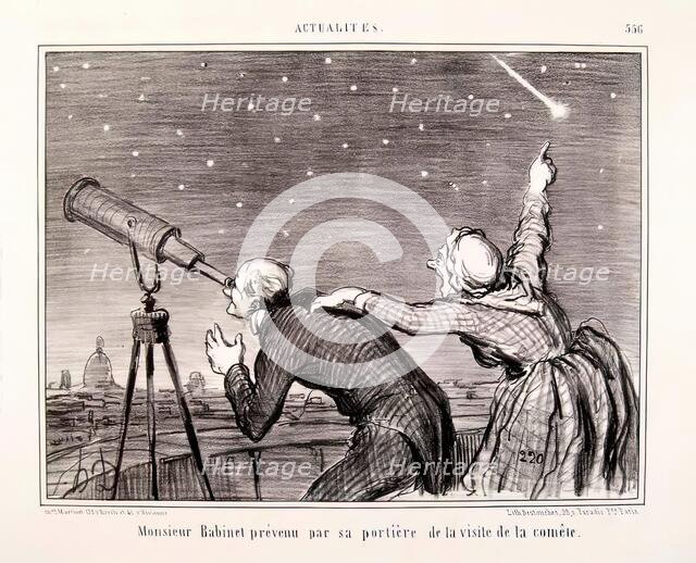 Actualites. M. Babinet prévenu par sa portière de la visite de la comète, 1858. Creator: Honore Daumier.